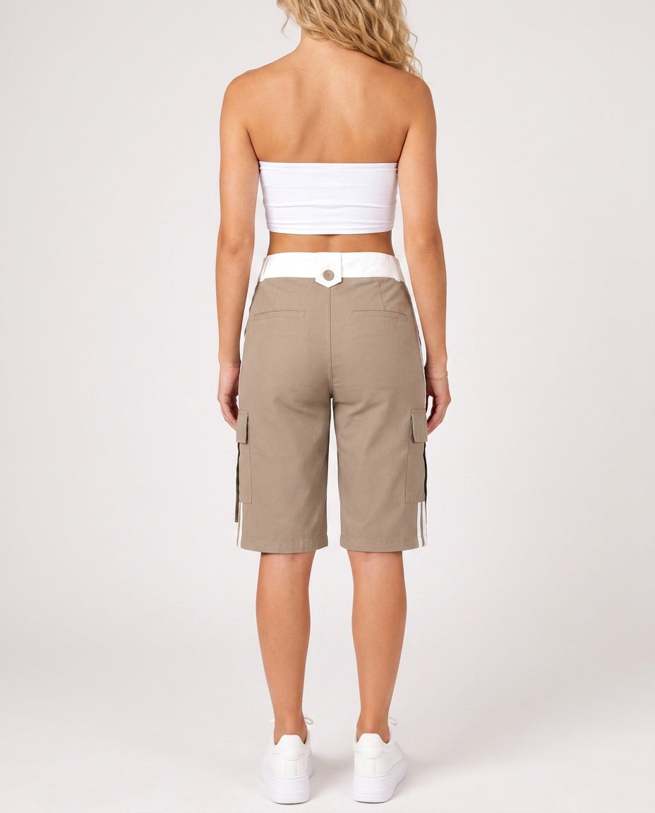 Antonella | Cargo Bermuda Shorts with Contrast Waistband
