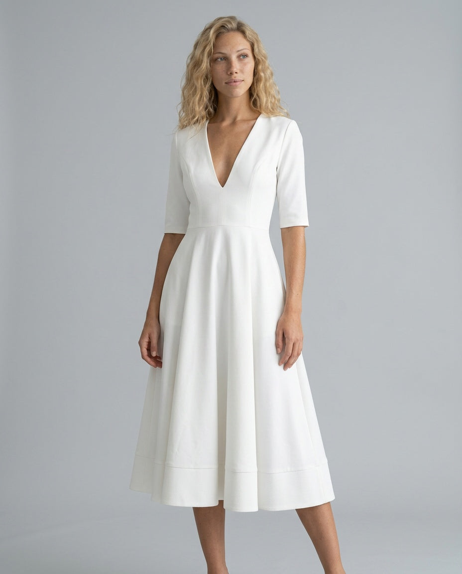 Delphine | A-Line V-Neck Pocket Midi Dress
