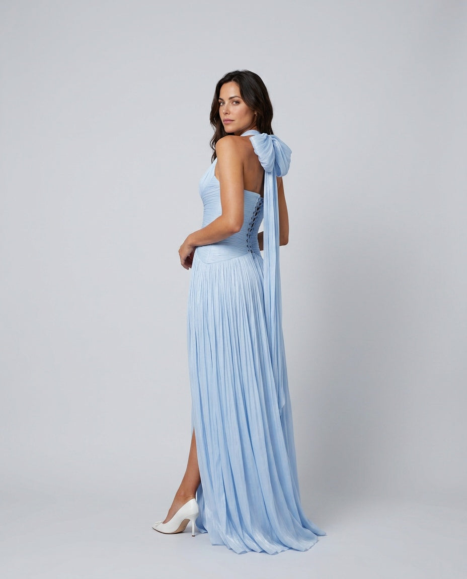 Terebenthine | Gathered Plunge-Neck Maxi Dress with Train