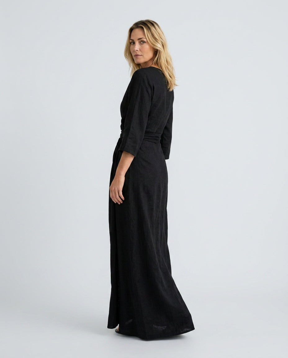 Pia | 3/4 Sleeve V-Neck Wrap Maxi Dress