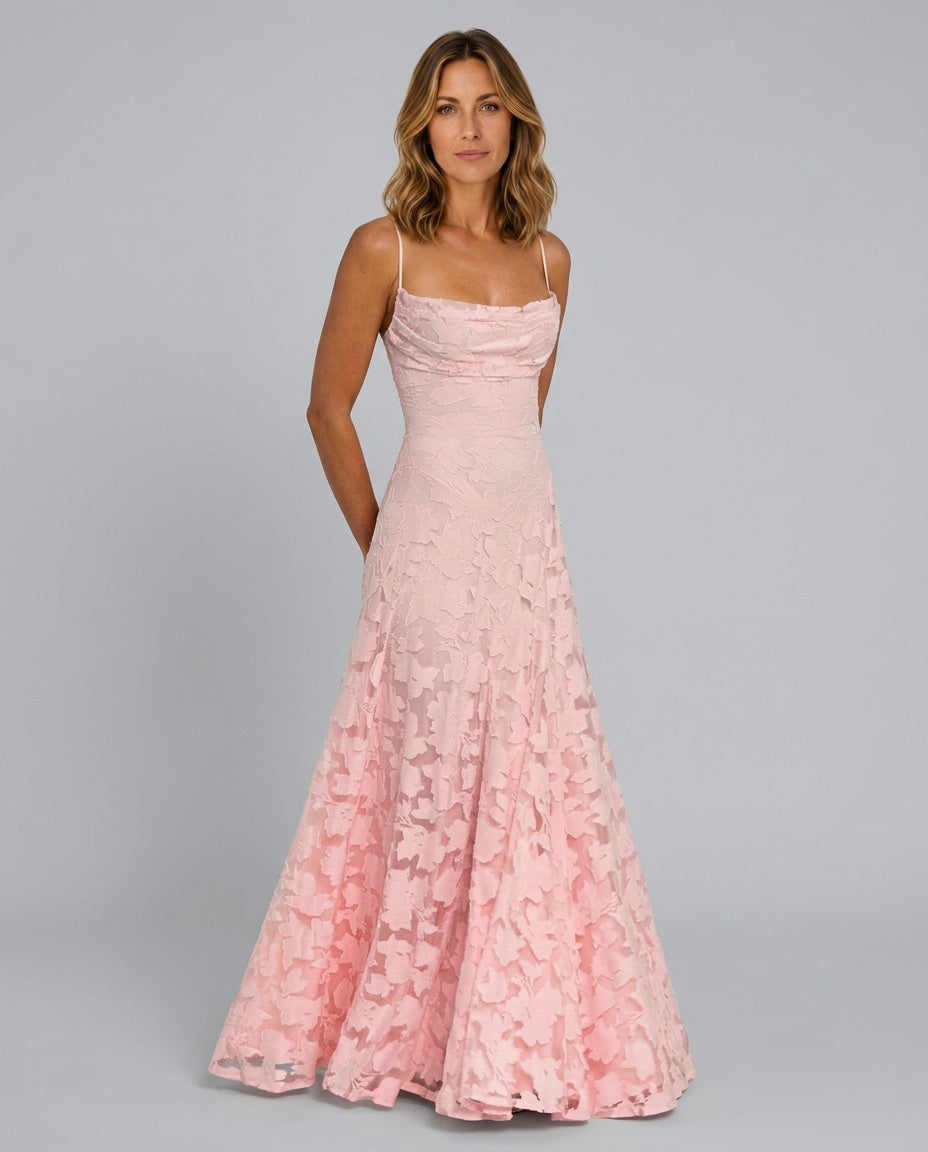 Frankie | Floral Cowl-Neck Lace-Back Maxi Dress