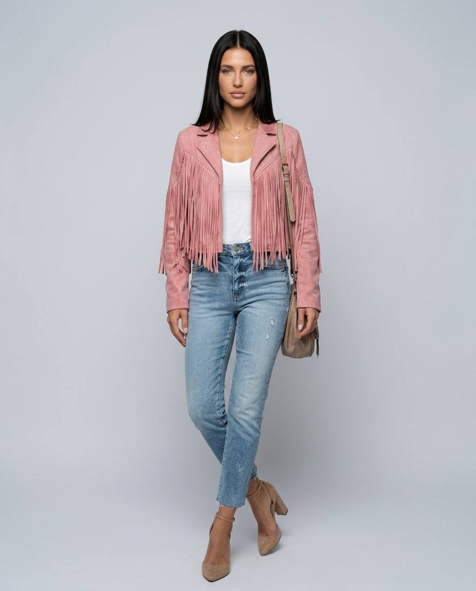 Saskia | Fringed Suede-Look Western Jacket