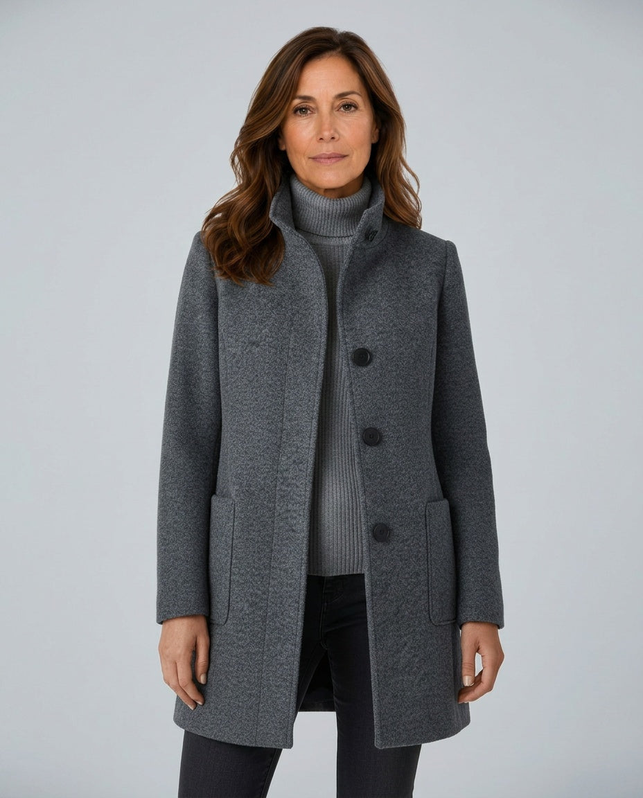 Hester | Tailored Wool-Blend Stand Collar Overcoat