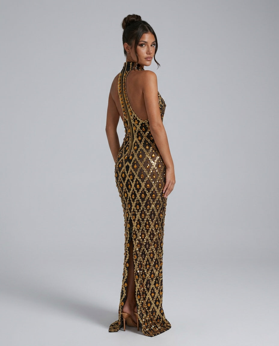 Clara | Crystal Embellished Sequin Maxi Dress