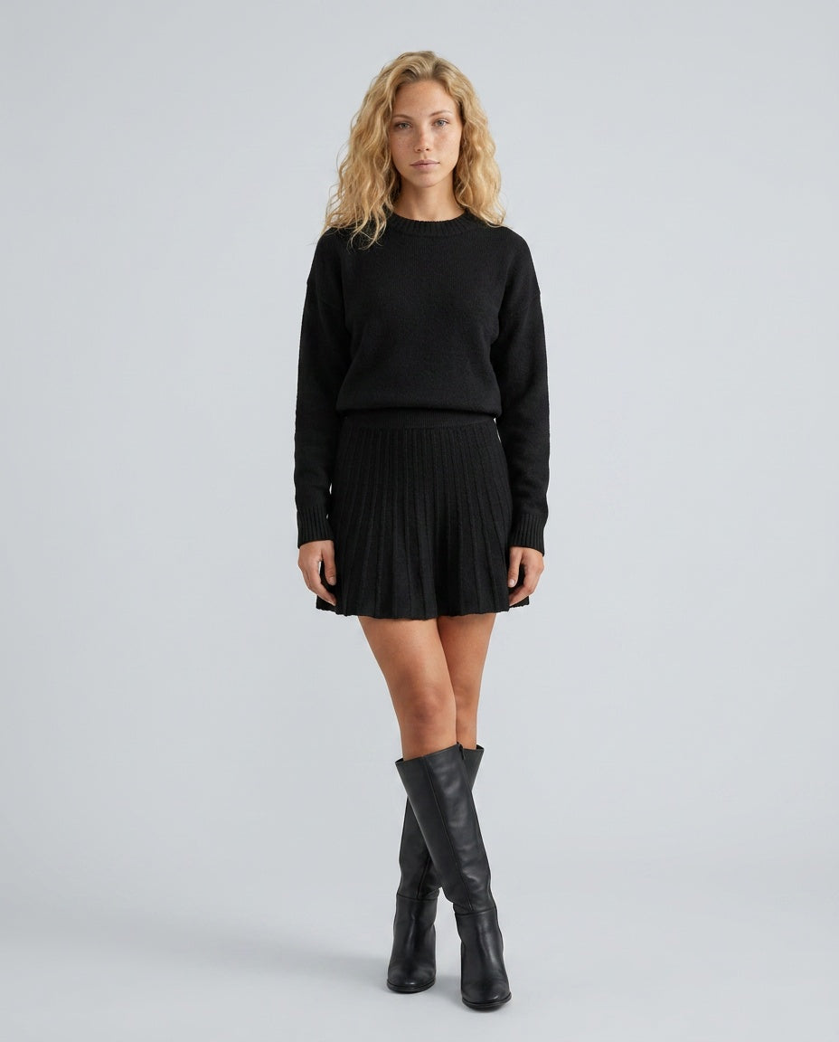 Thea | Round Neck Knit Jumper & Mini Skirt Set