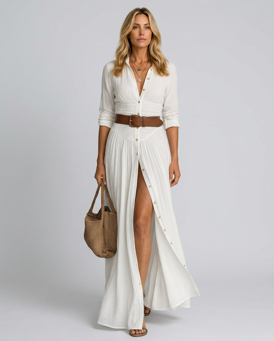 Kennedy | Notched Collar Long Sleeve Maxi Dress