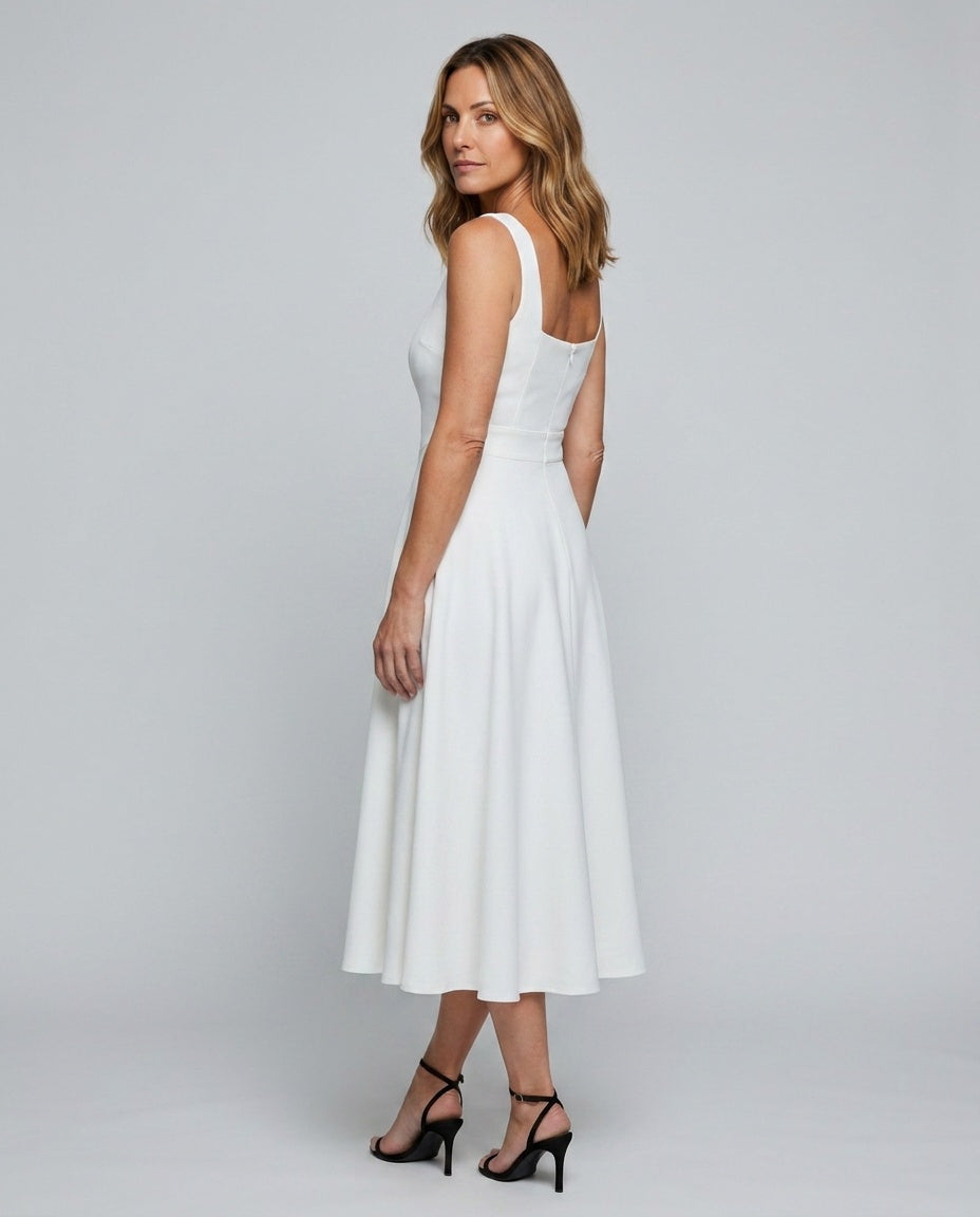 Sofia | Sleeveless Square Neck Flared Midi Dress