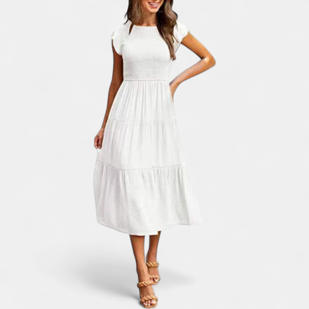 Camila | Flutter Sleeve Flowy A-Line Midi Dress