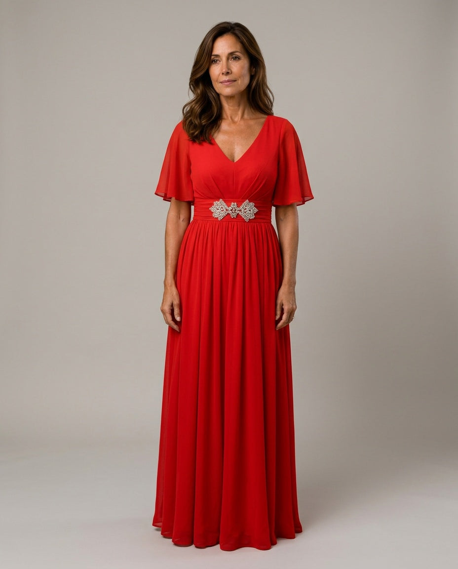 Orelia | Short Sleeve V-Neck Flowing Maxi Dress