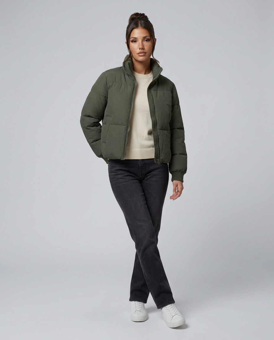 Alba | Cropped High-Collar Quilted Puffer Jacket