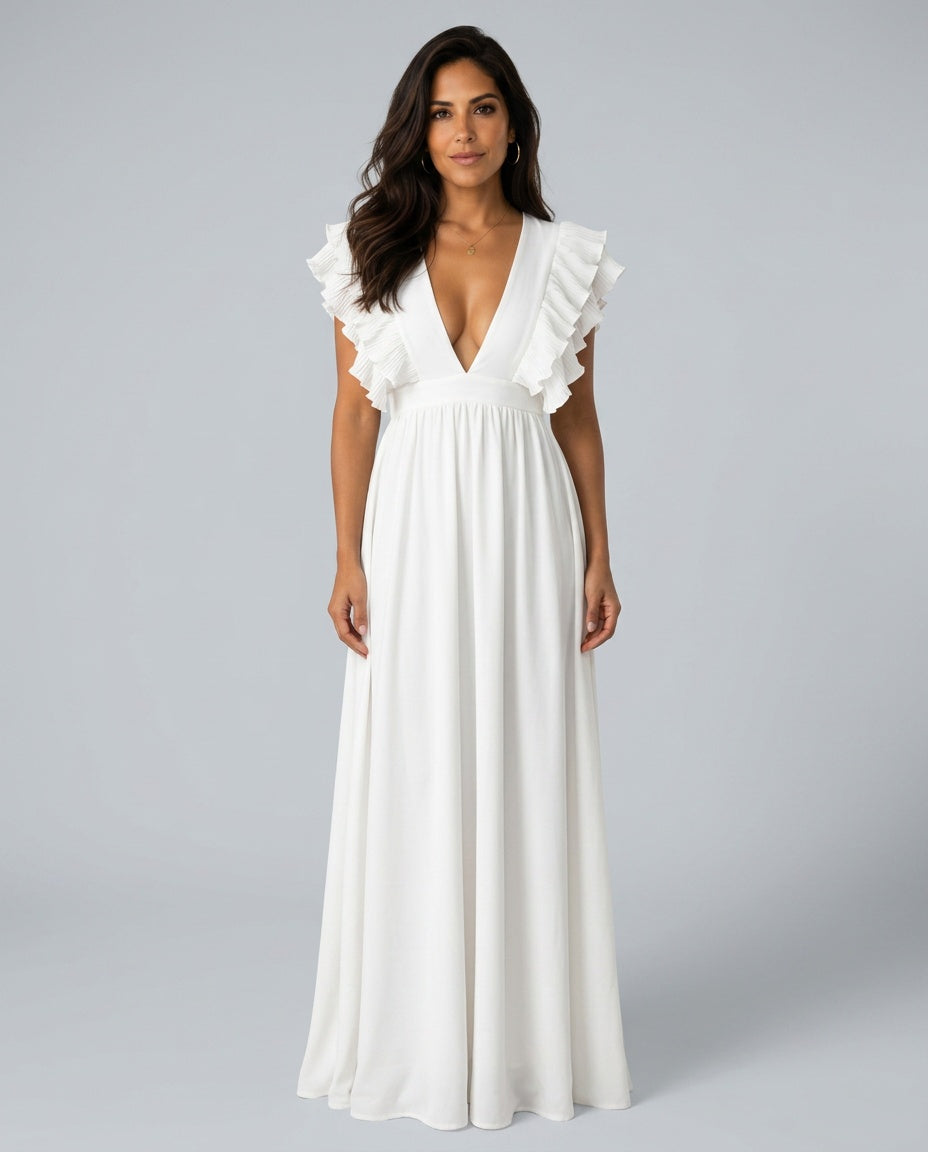Tessa | Ruffled Sleeve & Neckline Maxi Dress