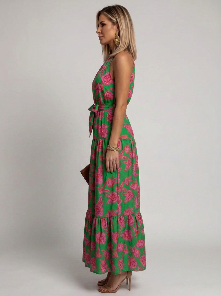 Rowen | Draped Halter Floral Midi Dress