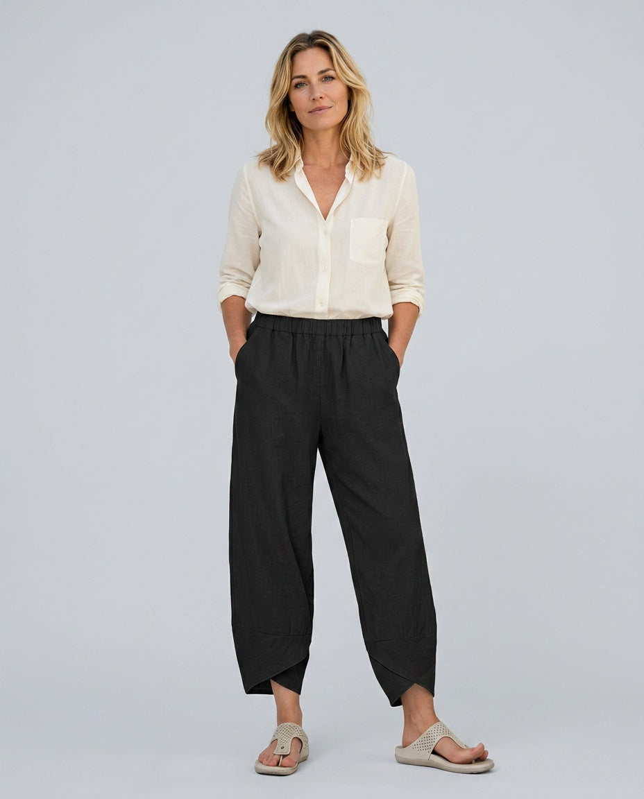 Noor | Relaxed Cropped Linen-Blend Trousers