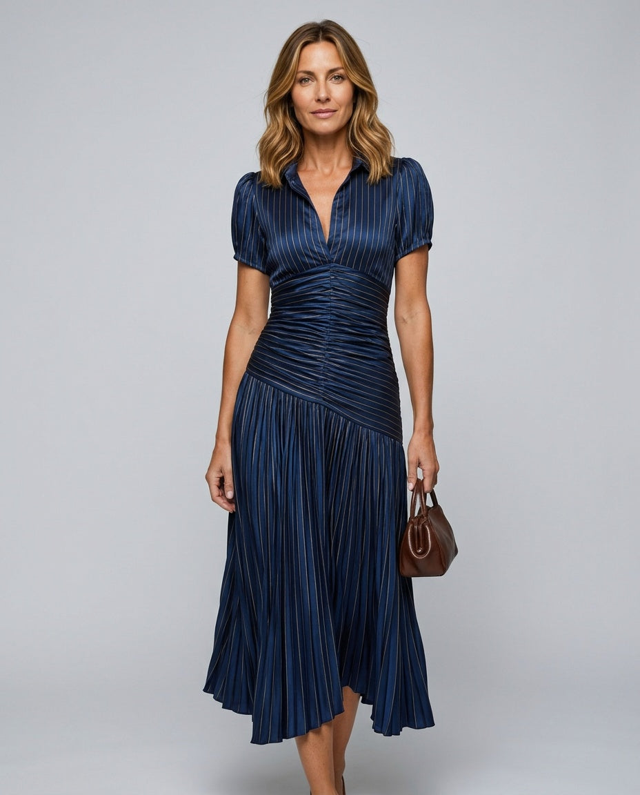 Ottavia | Retro Striped Satin-Look Midi Dress