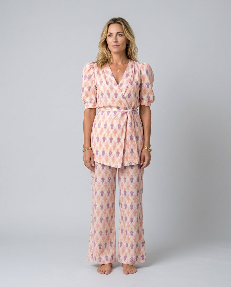 Saskia | Printed Wrap Blouse & Flared Trousers Set
