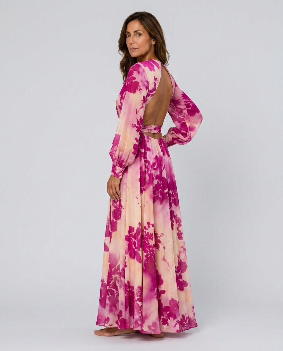 Ivy | Floral Wrap Lantern Sleeve Maxi Dress