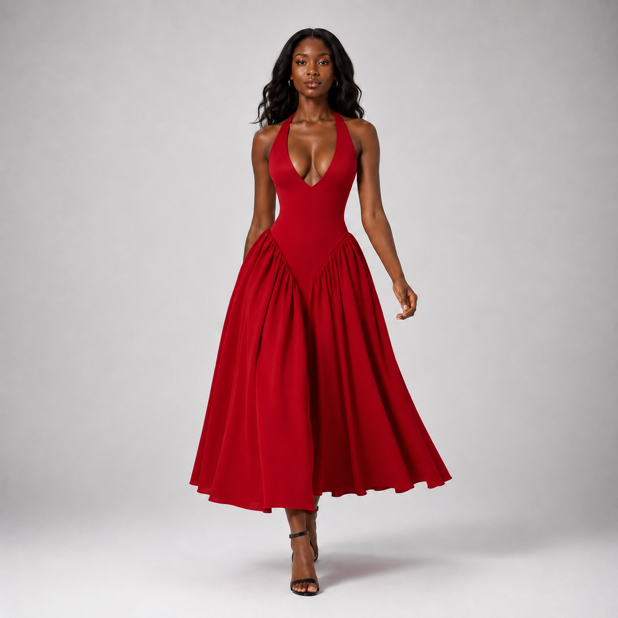 Ada | Backless Halter Neck Midi Dress