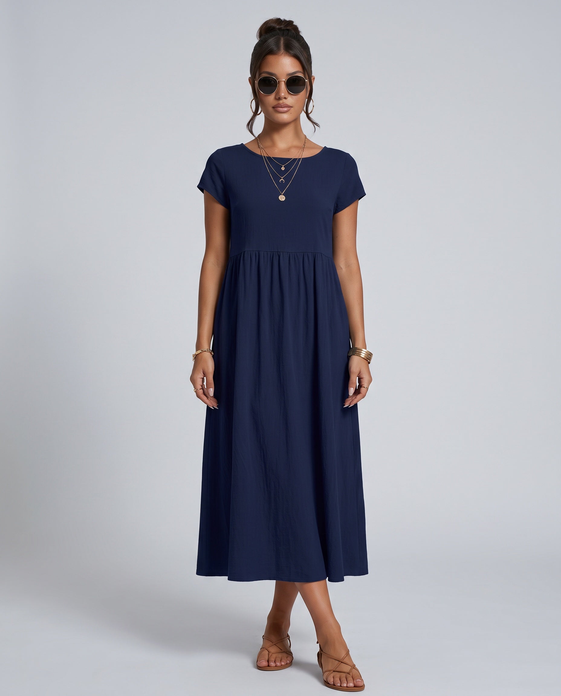 Anais | Loose Fit Round Neck Maxi Dress with Pockets
