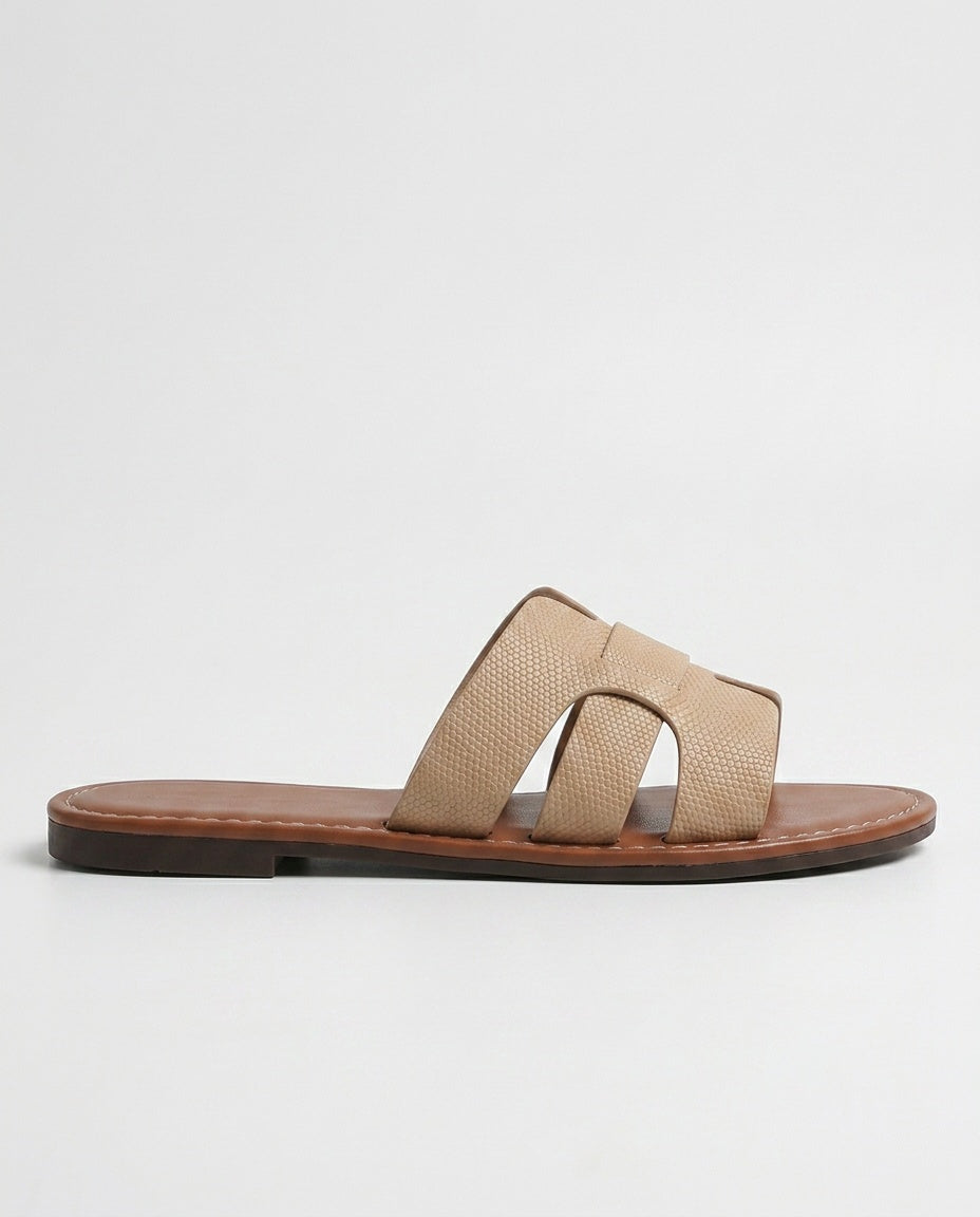Amara | Leather-Look Flat Slide Sandals