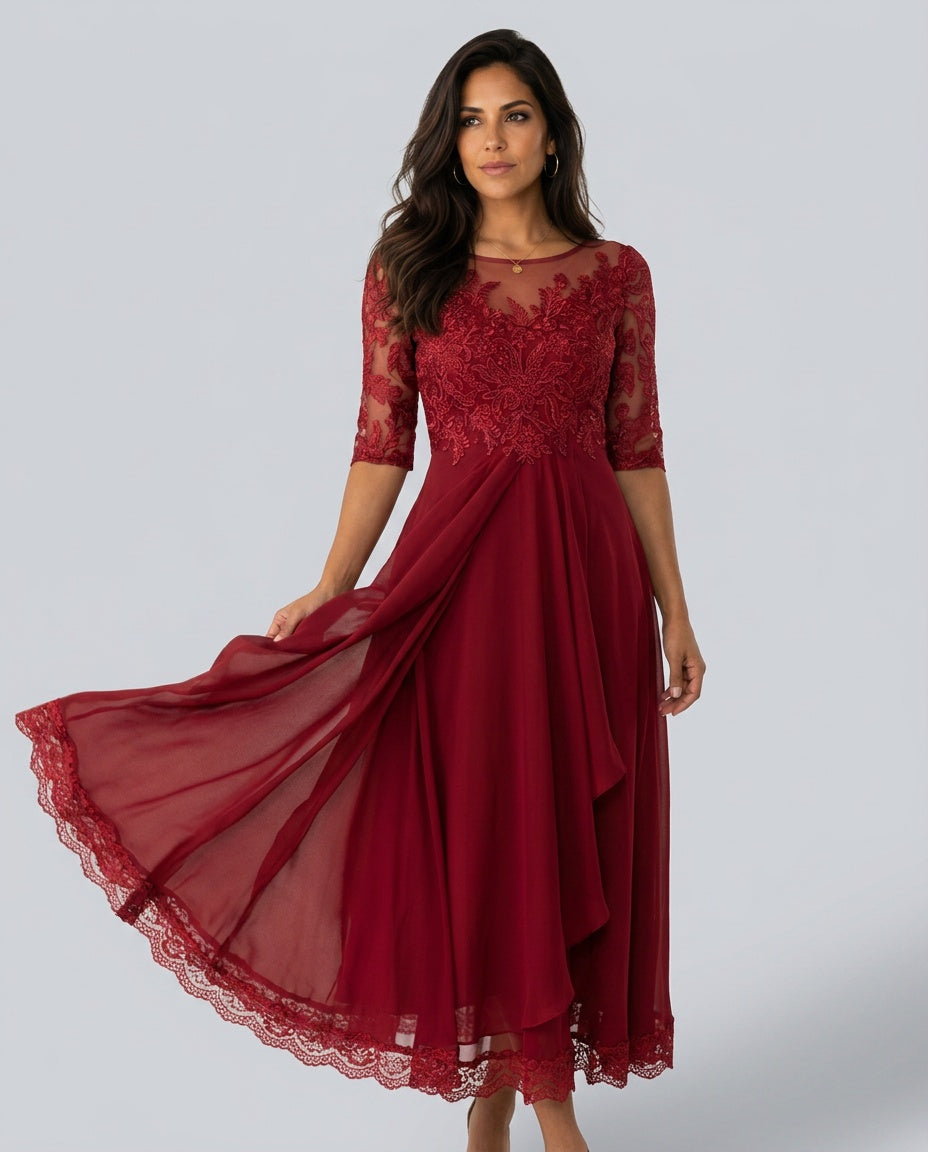 Giselle | Lace-Trim Midi Dress