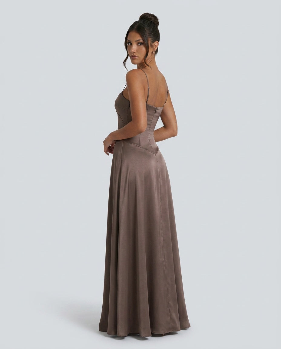 Quinn | Sweetheart Darted Satin-Look Maxi Dress