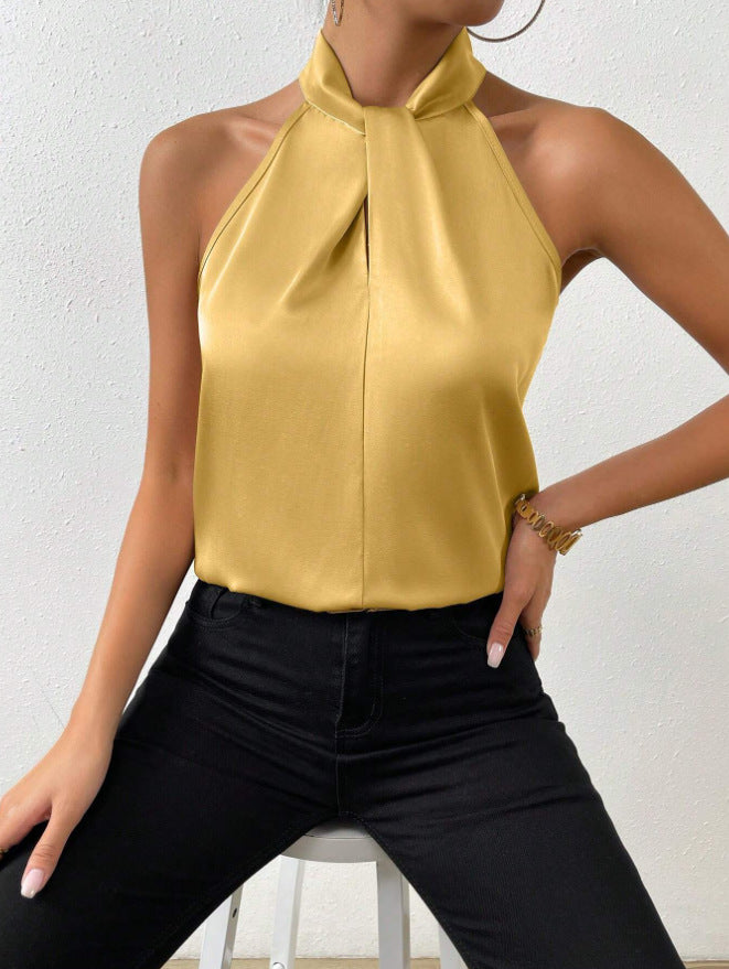 Paloma | Twist-Neck Sleeveless Satin-Look Evening Top