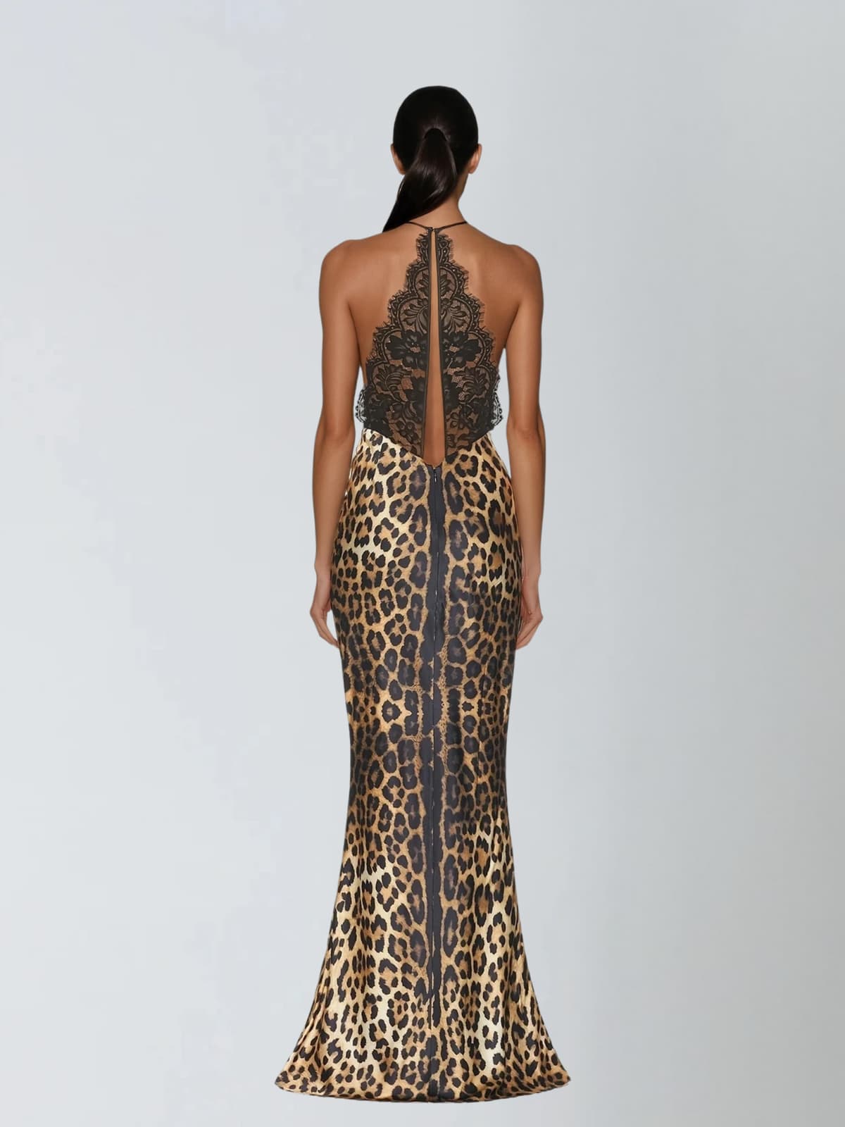 Ada | Halter Neck Lace Leopard Maxi Dress