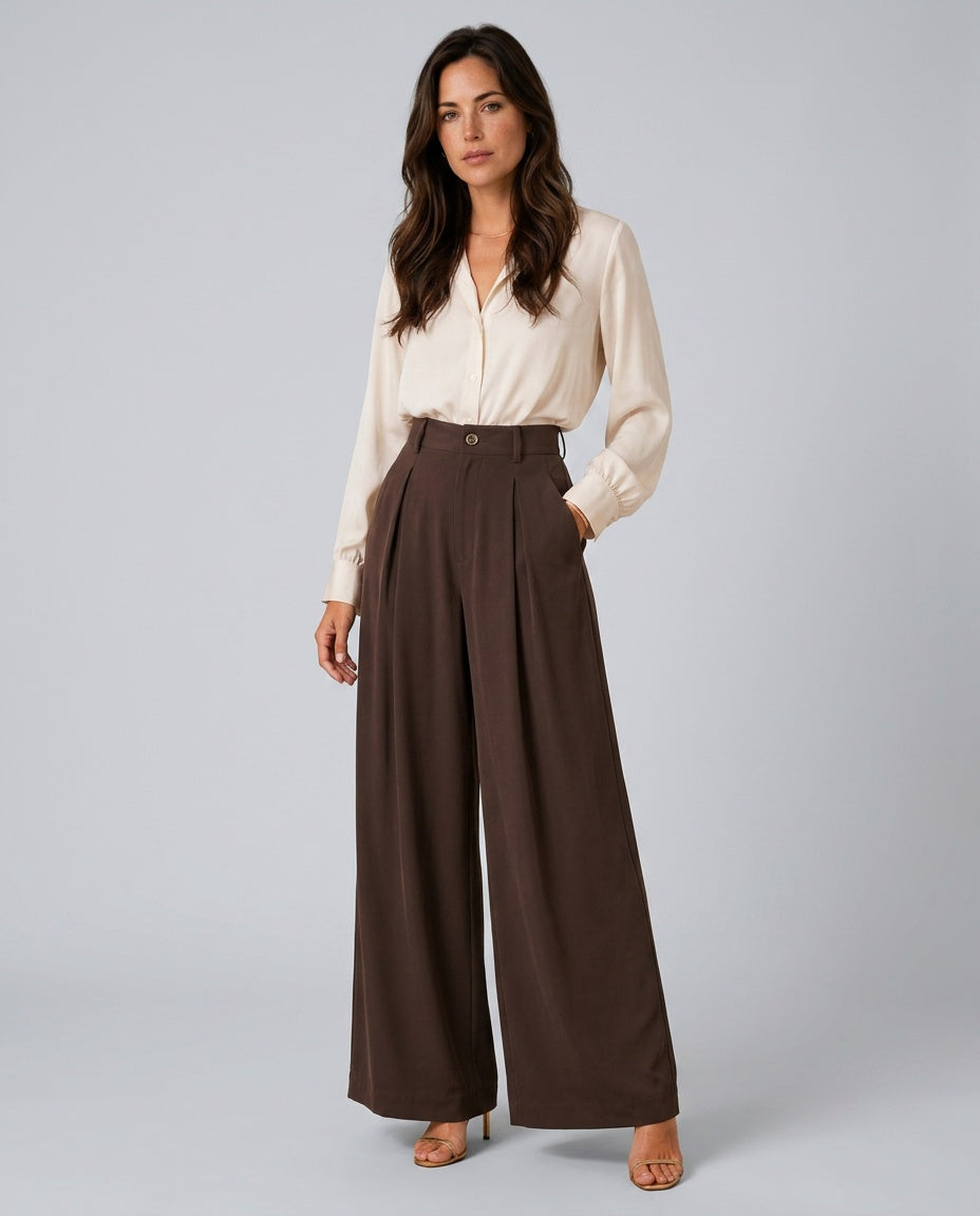 Stella | High Waist Pleated Wide Leg Trousers