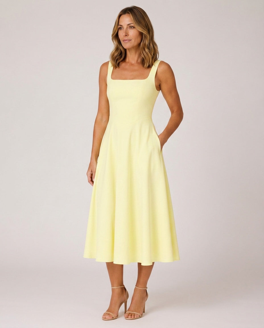 Adeline | Wide-Strap Flared Midi Dress