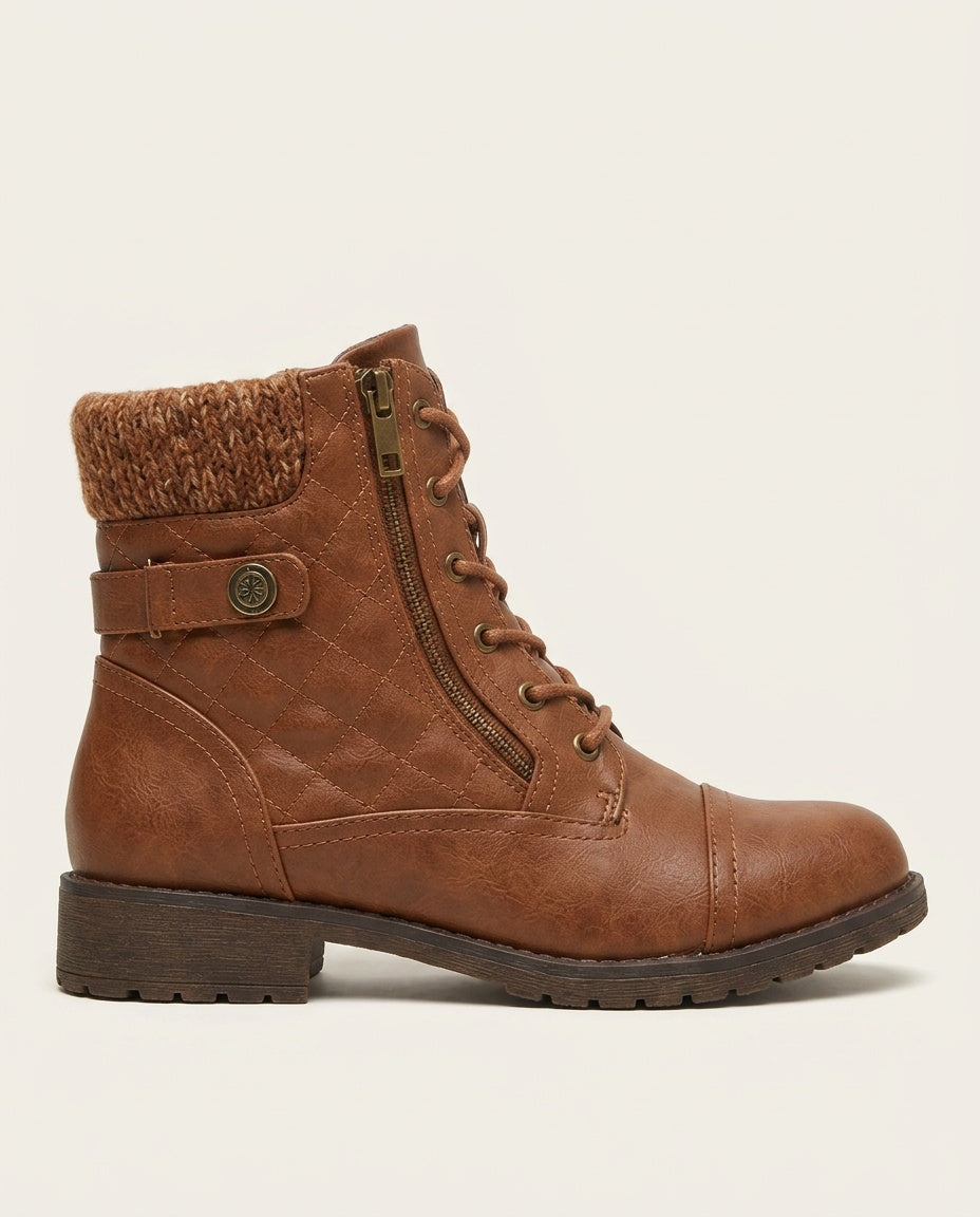 Ancona | Block Heel Leather-Look Ankle Boots