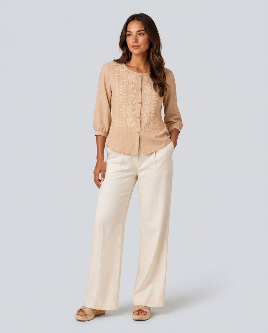 Hadley | Embroidered Button-Front Blouse