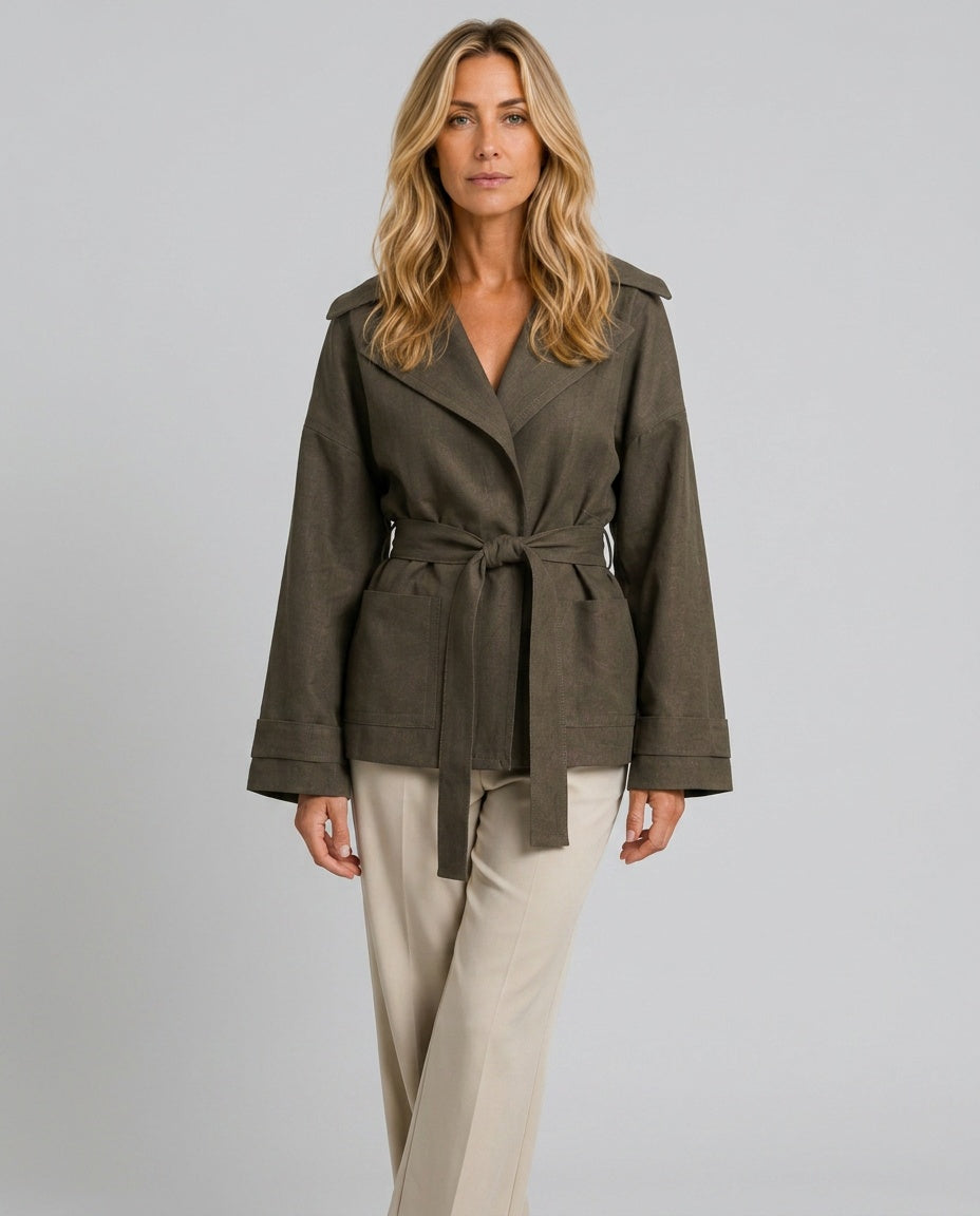 Marley | Belted Lapel Long Sleeve Jacket