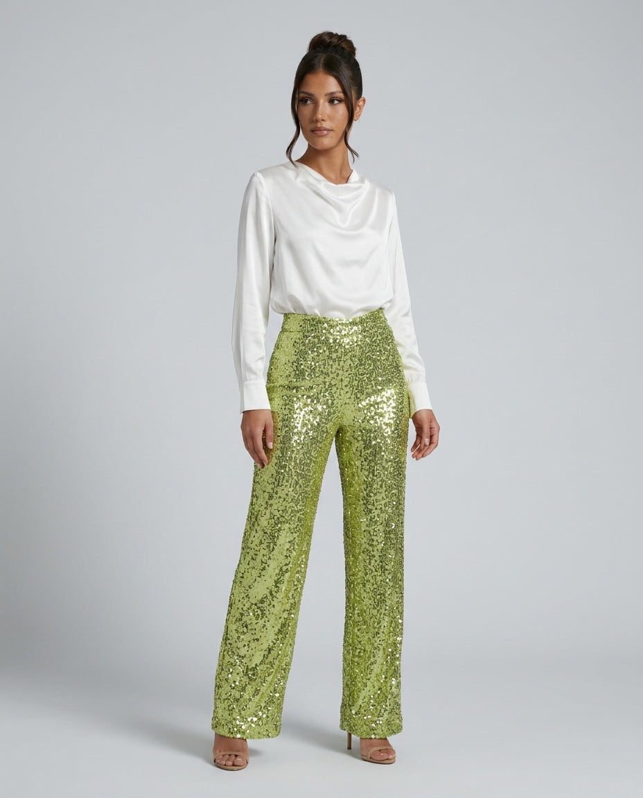 Clara | High Waist Sequin Straight Leg Trousers