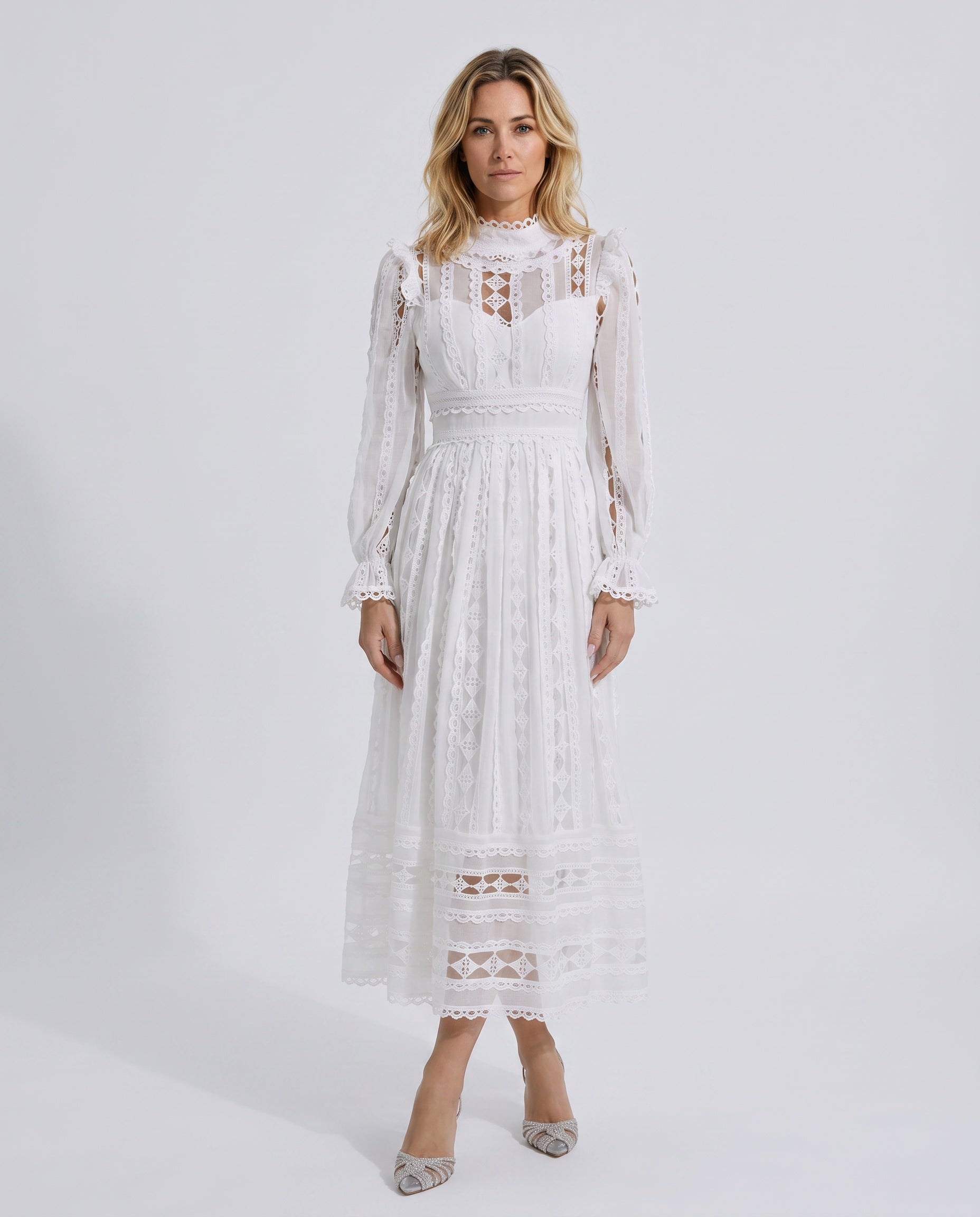 Mira | Long Sleeve Lace Midi Dress