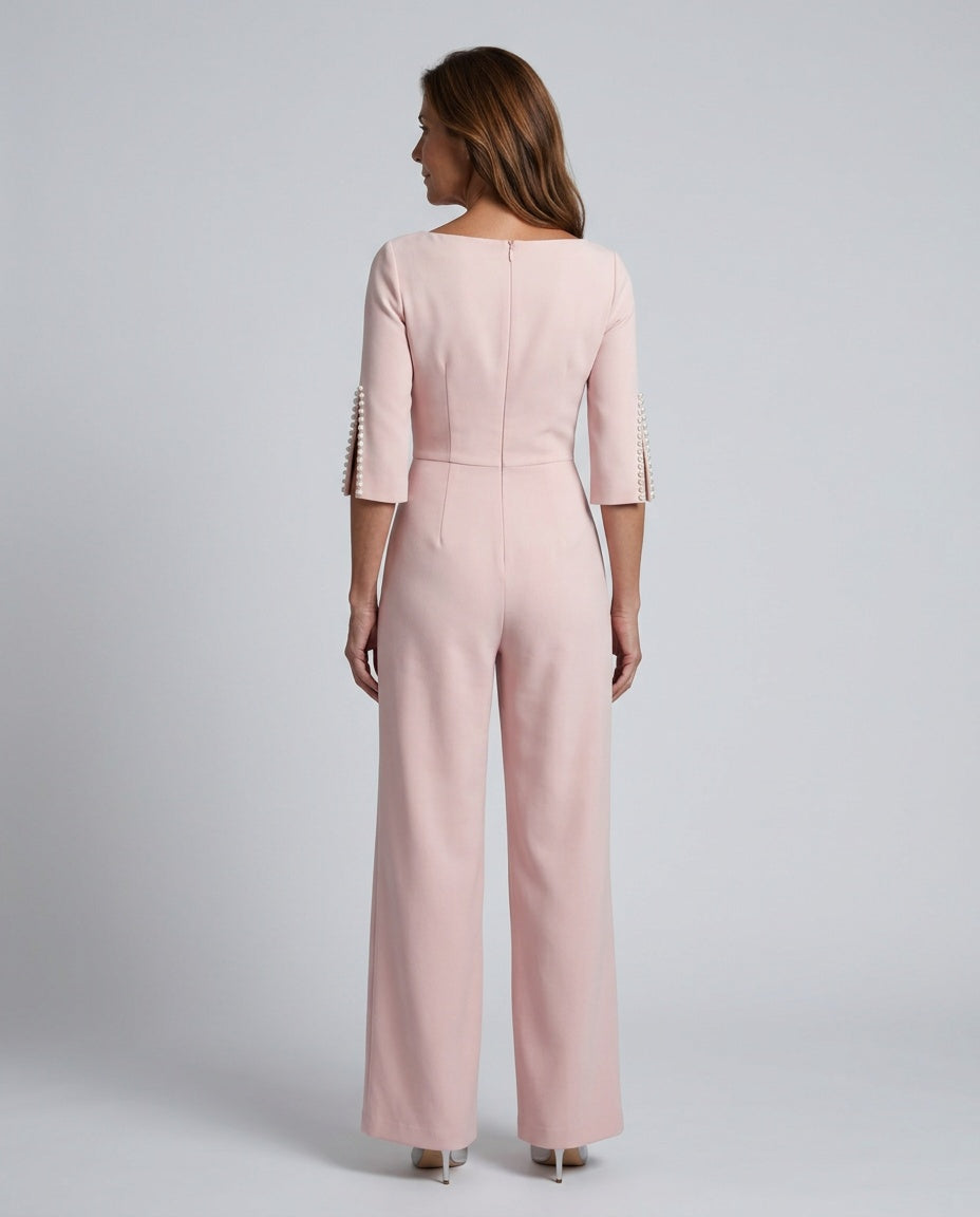 Nina | Beaded Sleeve Wide Leg Jumpsuit