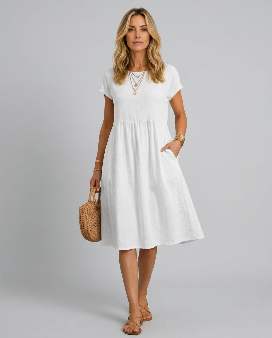 Marley | Short Sleeve Knee-Length Pocket Midi Dress