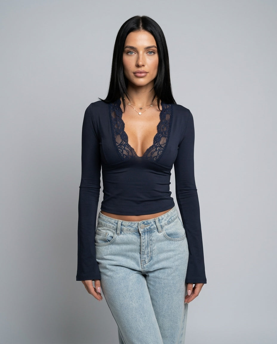 Chloe | Longline Lace Embroidered Long Sleeve Top