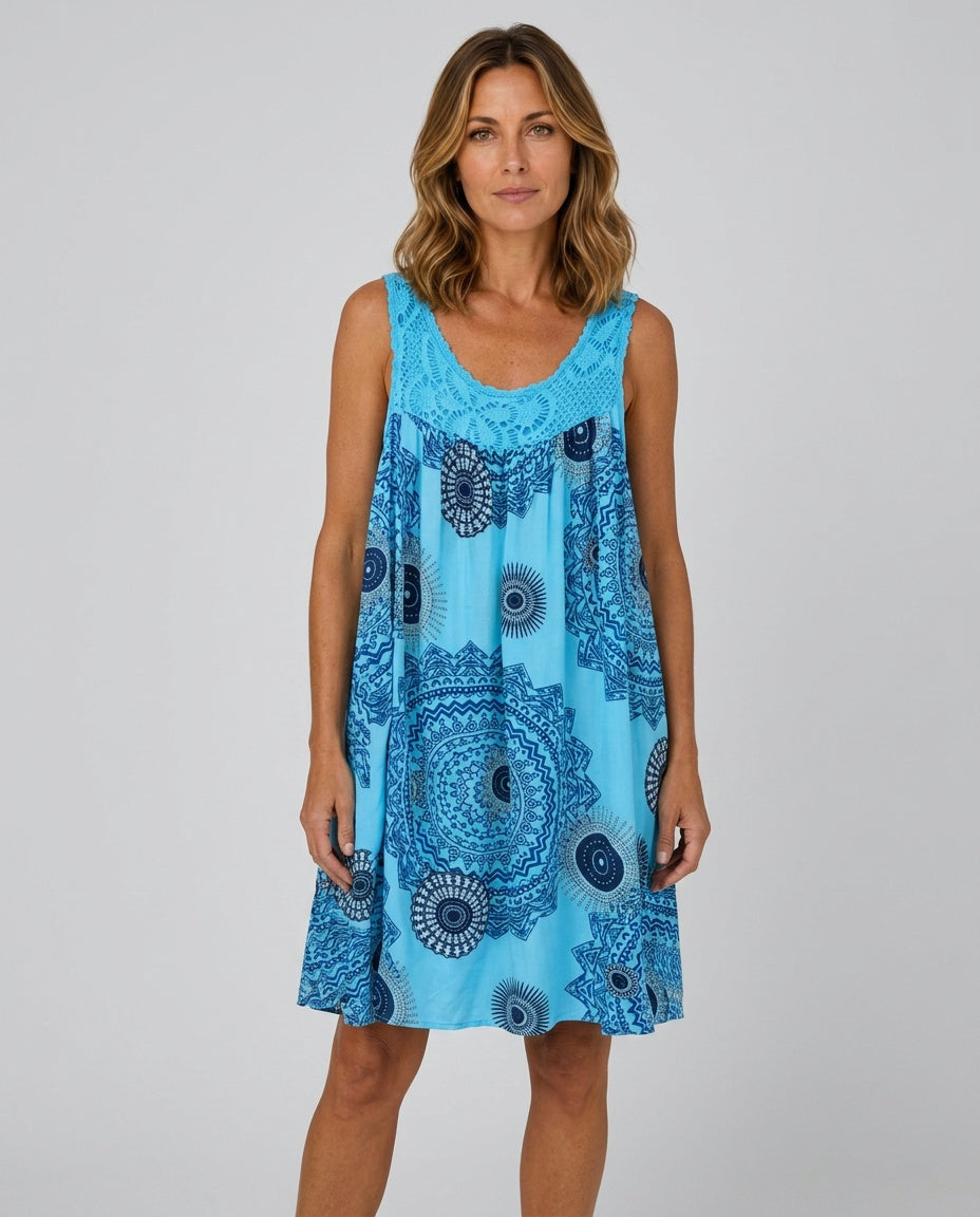 Stella | Relaxed Lace-Trim Printed Midi Dress