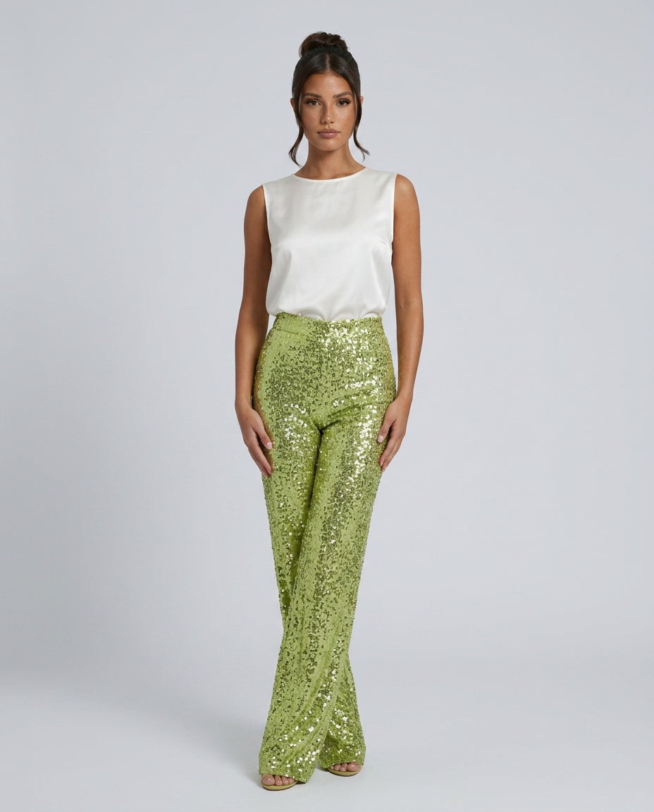 Clara | High Waist Sequin Straight Leg Trousers