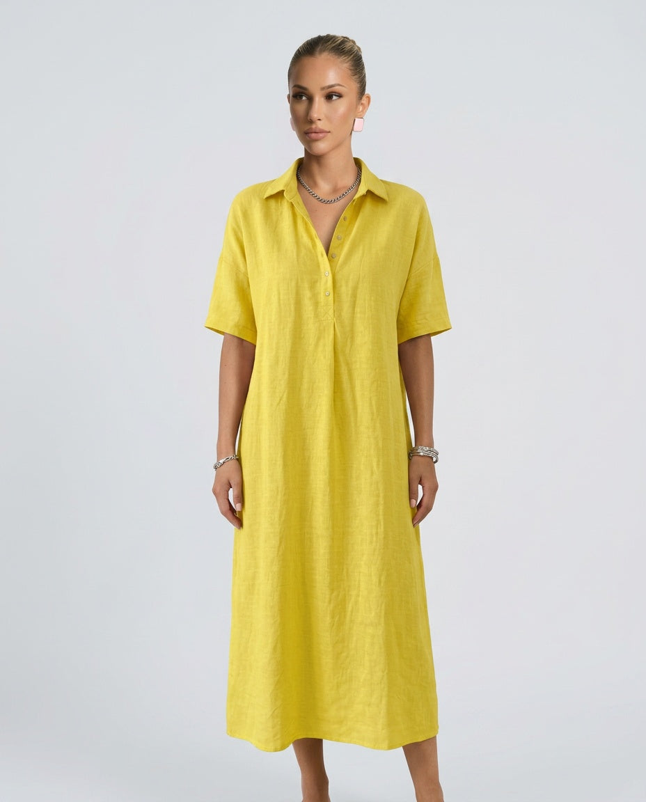 Iovelle | Relaxed Polo Cotton-Linen Midi Dress