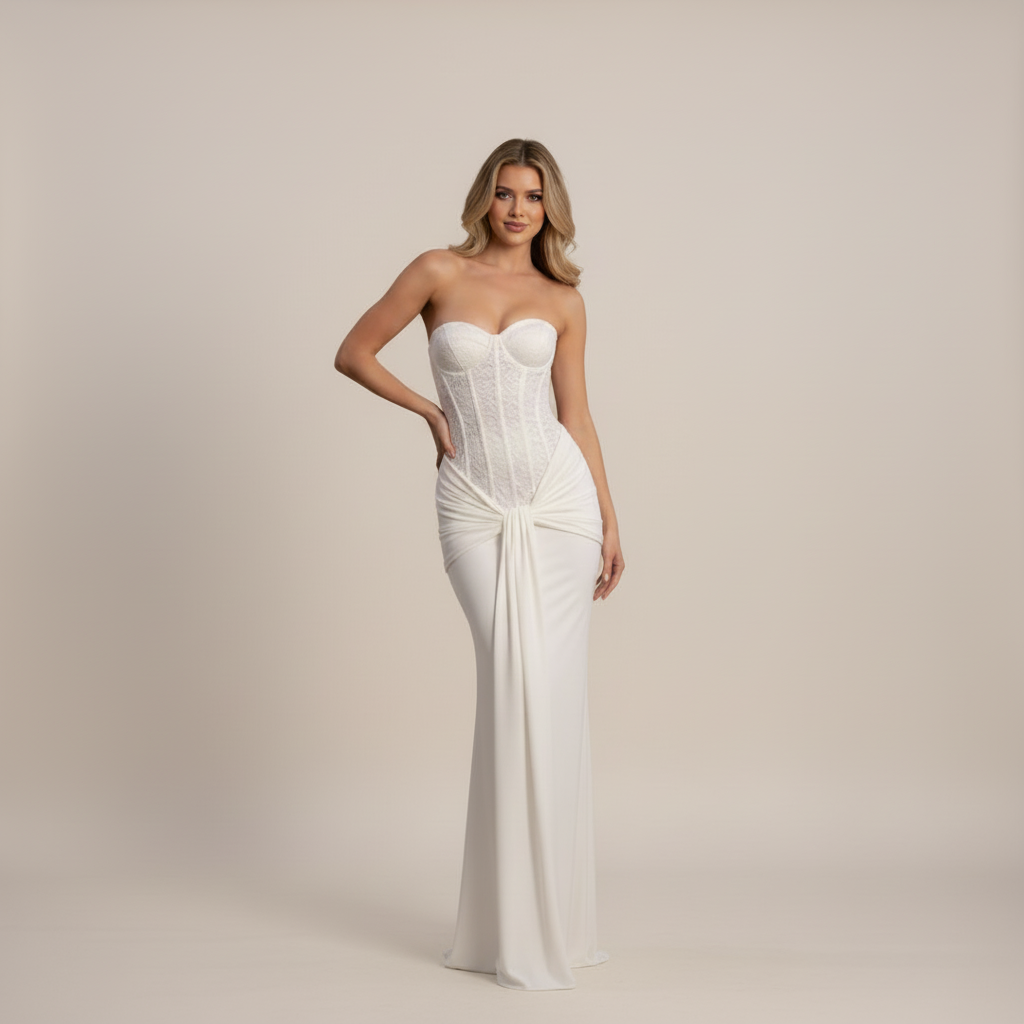 Ines | Off-Shoulder Strapless Black Tie Maxi Dress