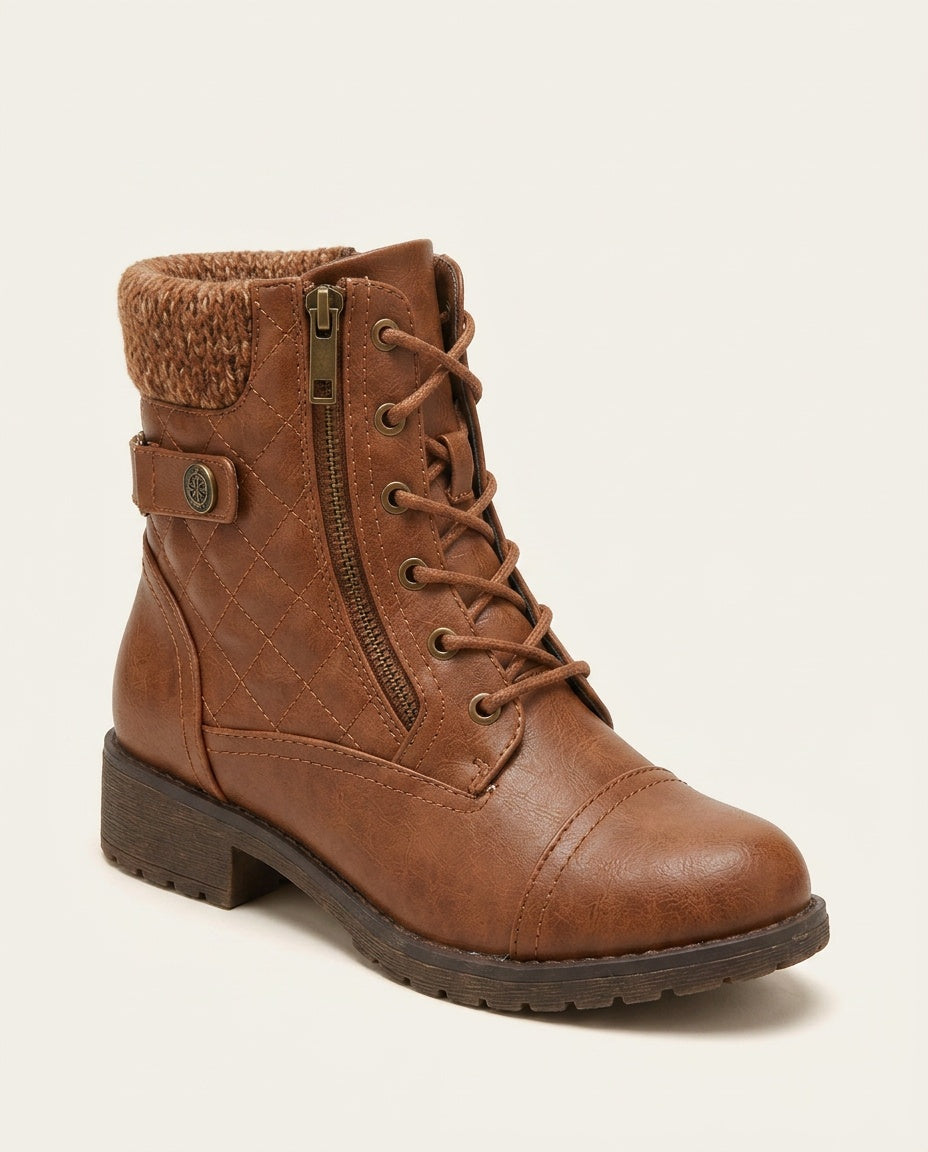 Ancona | Block Heel Leather-Look Ankle Boots
