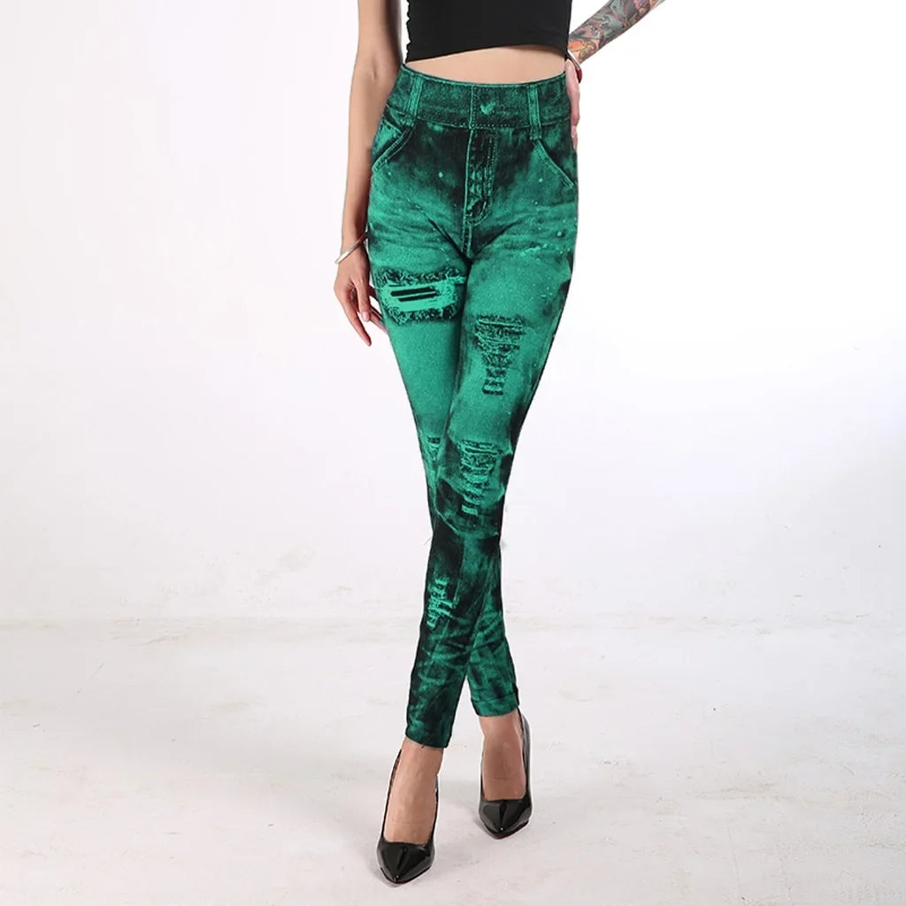 Leticia | High Waisted Denim-Look Stretch Leggings