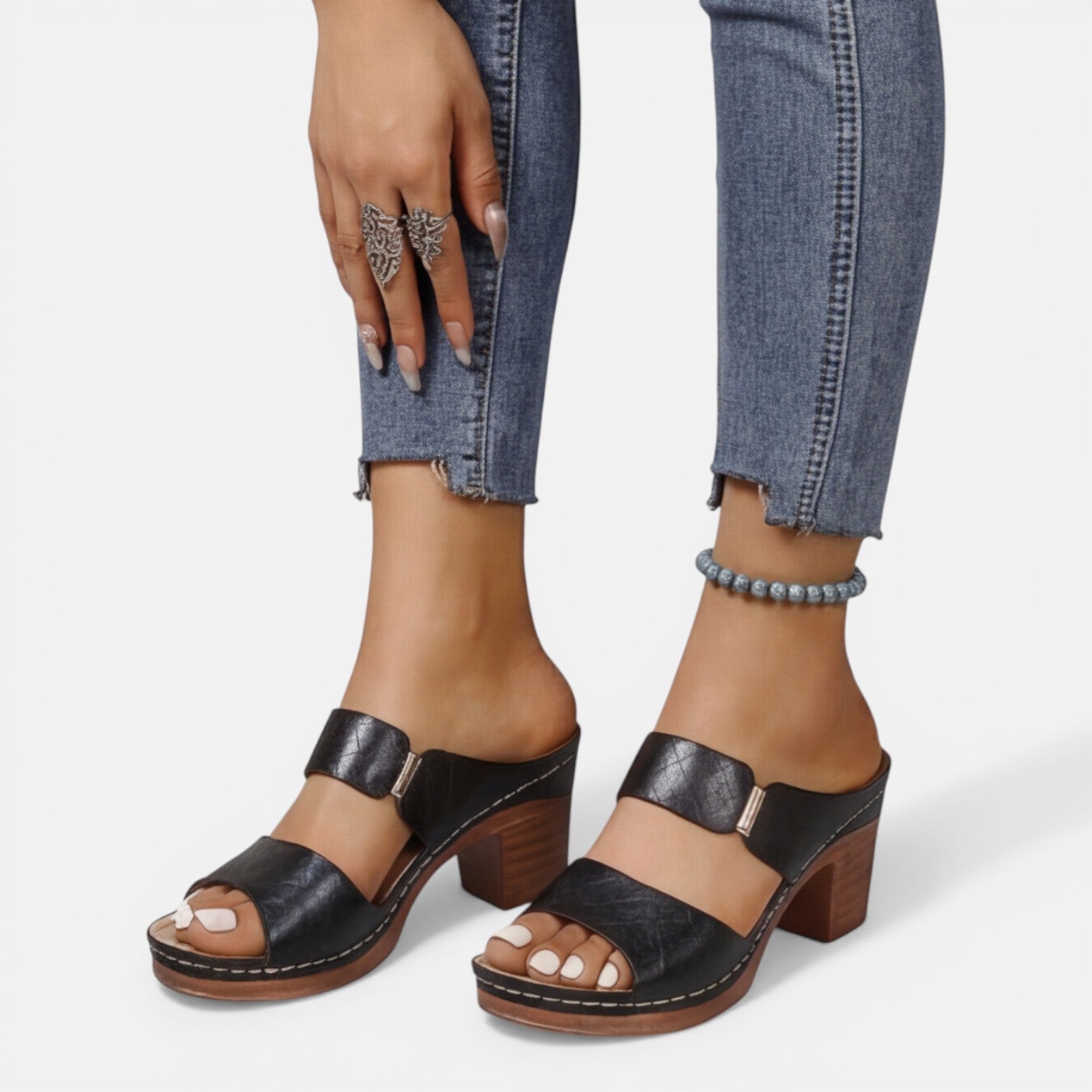 Maeve | Open Toe Block Heel Leather Sandals