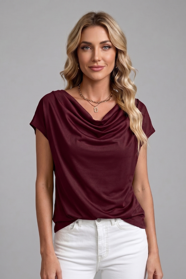 Fleur | Cowl Neck Draped Front Blouse