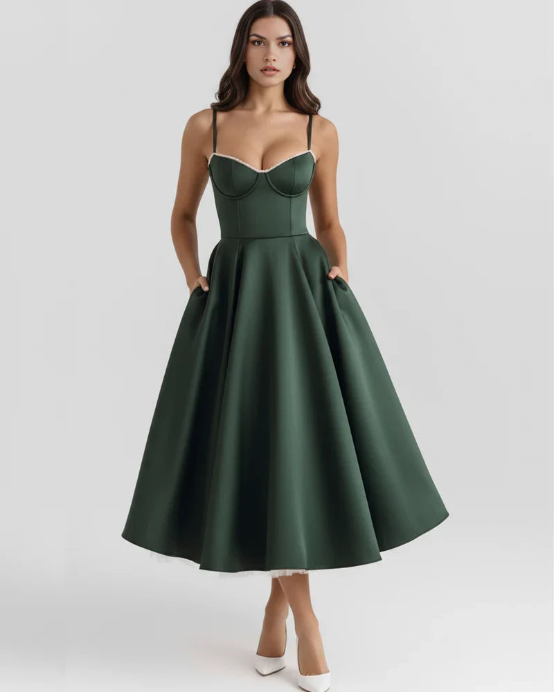 Adeline | Corset Bodice Tulle Midi Dress