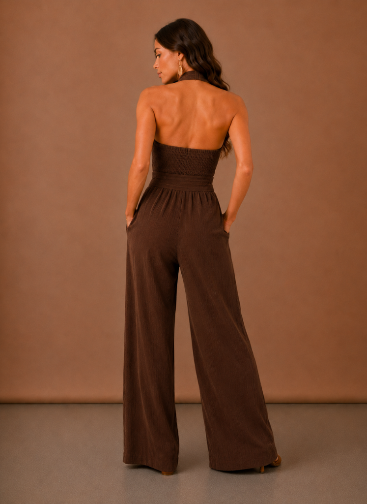 Paloma | Cross Halter Wide-Leg Jumpsuit