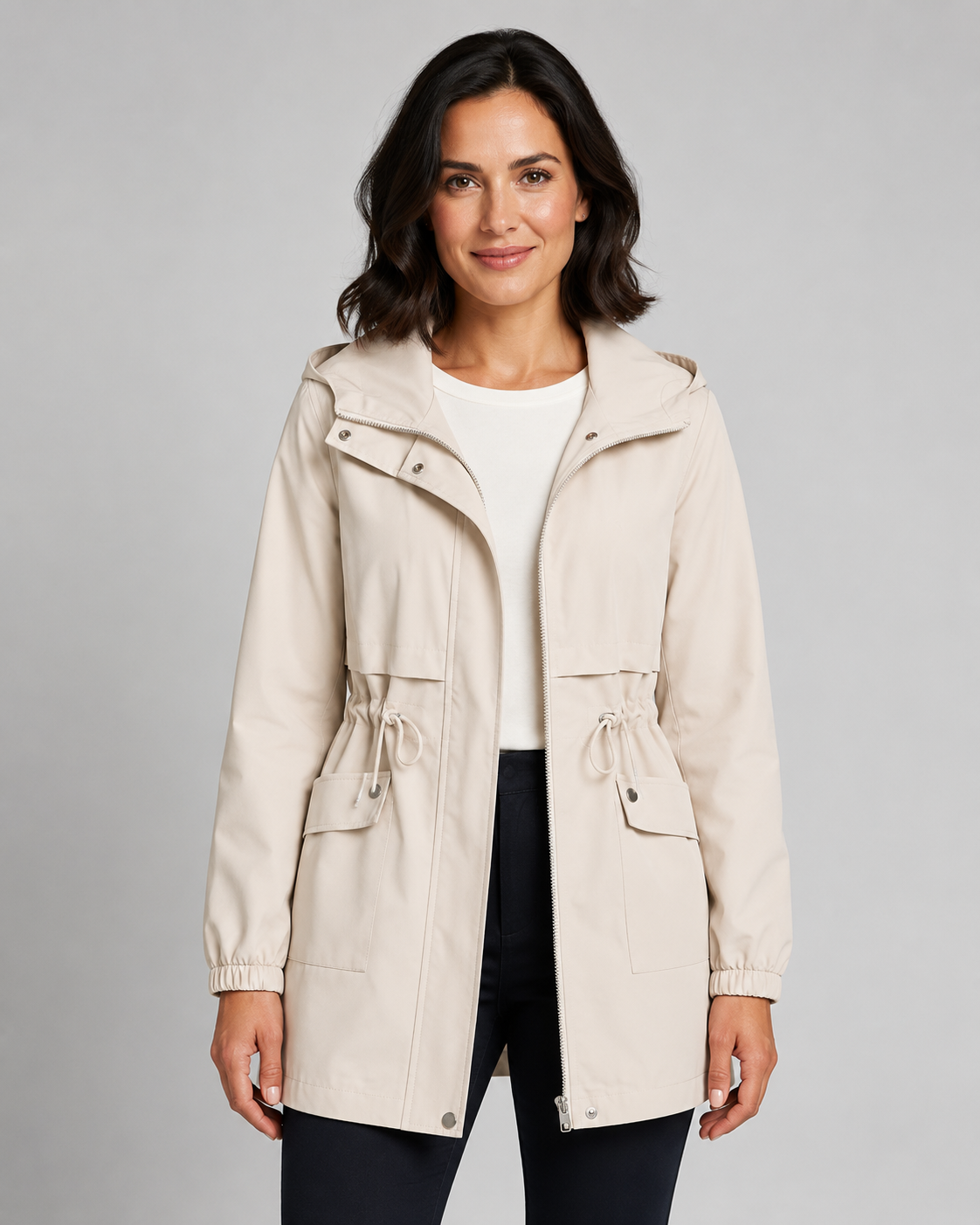 Beatriz | Hooded Drawstring Waist Trench Coat
