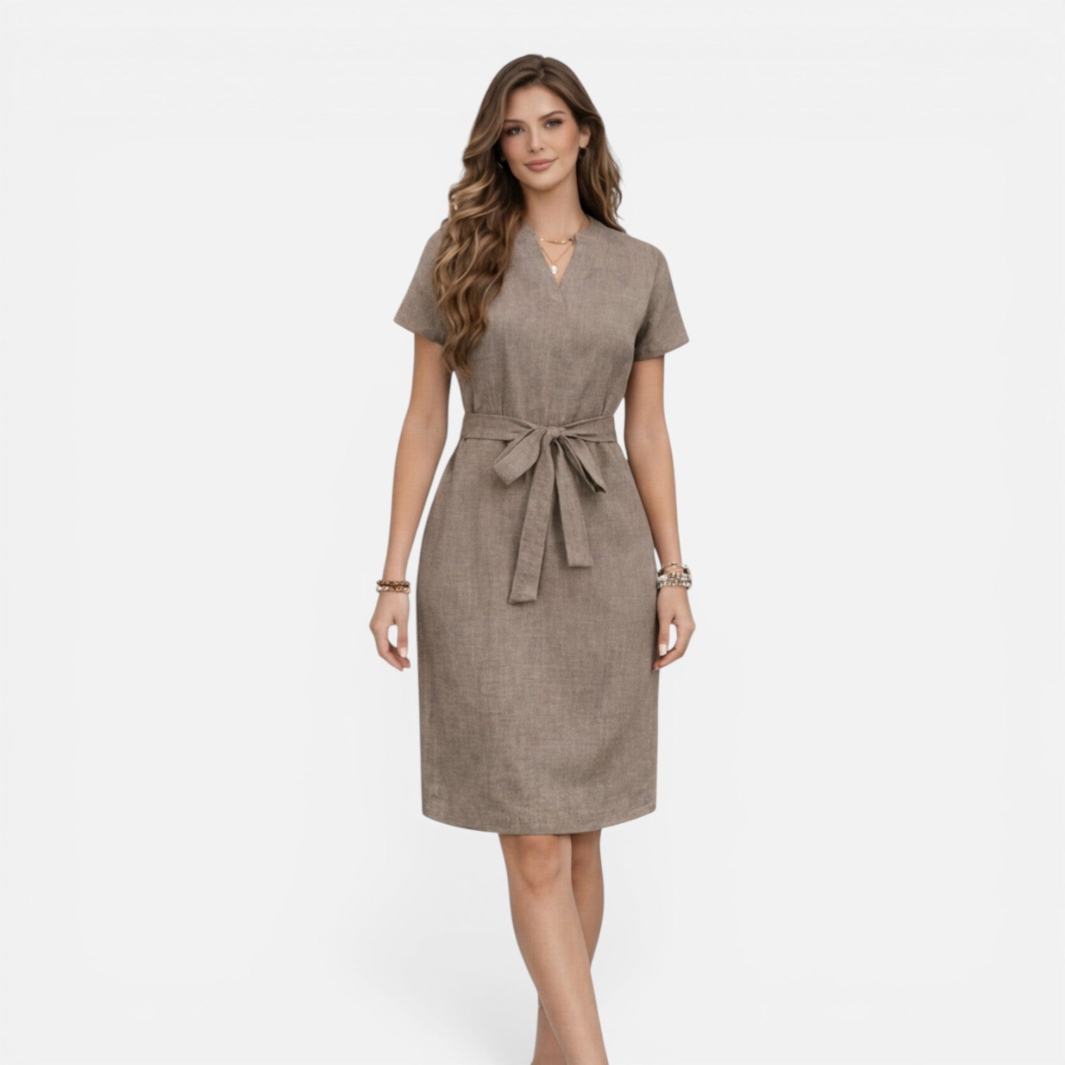 Georgia | Lightweight Belted V-Neck Midi Dress