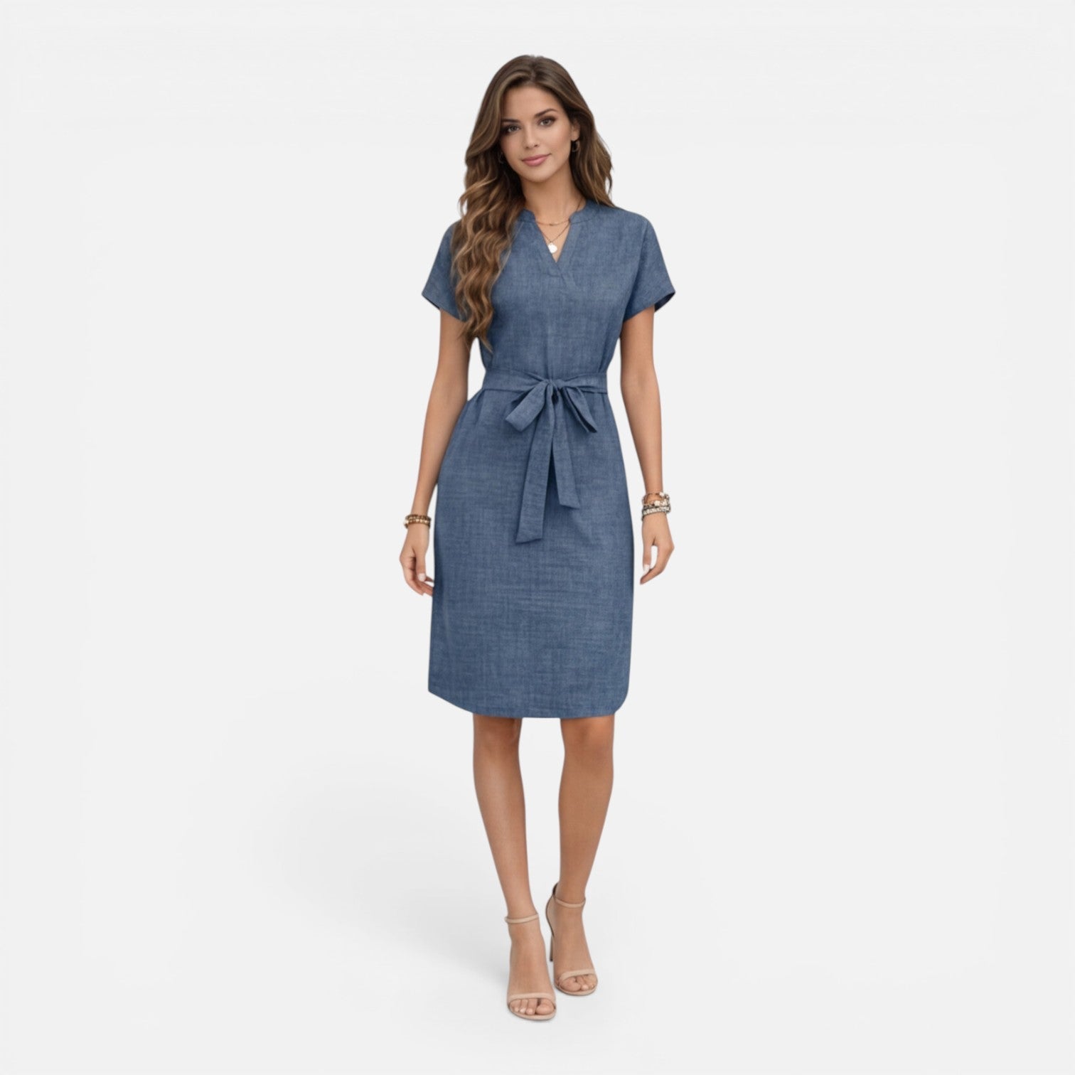Georgia | Lightweight Belted V-Neck Midi Dress